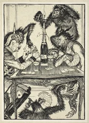 Het spel van de duivel (kaarten op tafel en eronder), illustratie uit The Kaiser